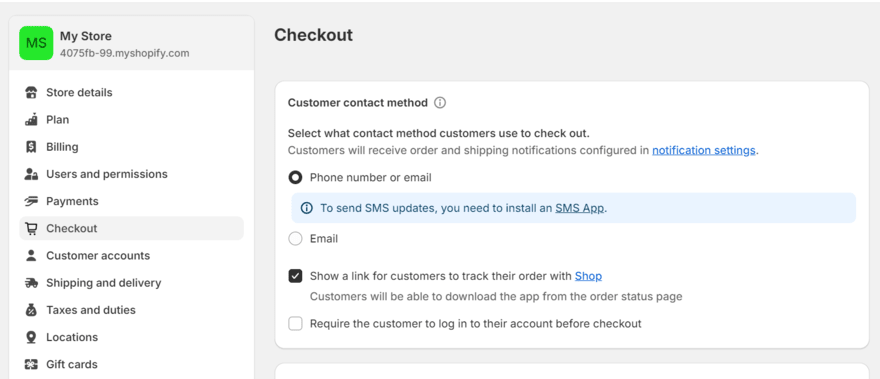 Shopify's checkout settings