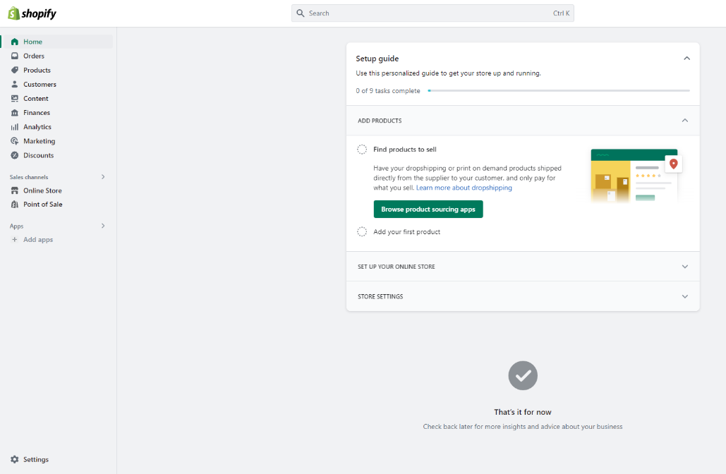 shopify dashboard a grey coloured dashboard of an ecommerce platform