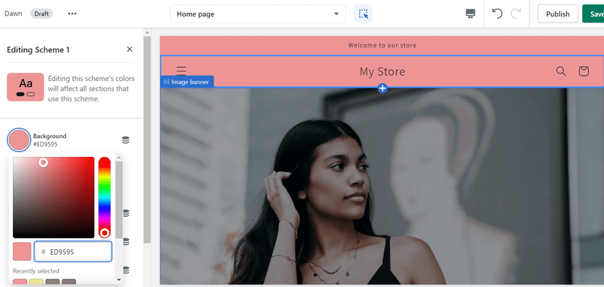 Shopify editing In the Shopify editor changing the color on a website for clothing