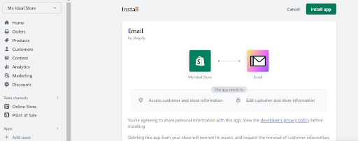 shopify email a window featuring two icons with an arrow between them