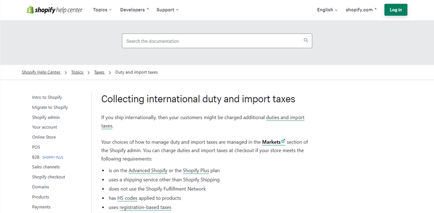 Shopify import taxes Shopify's help center with an explanation on duty and import taxes