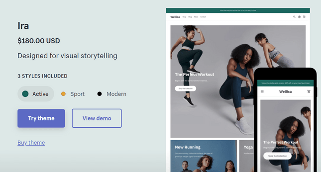 shopify paid theme paid ira theme from shopify iwith duckshell background and preview of the theme both on deskstop and mobile with a group of model women posing