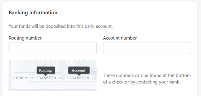 shopify payments banking info entering bank information