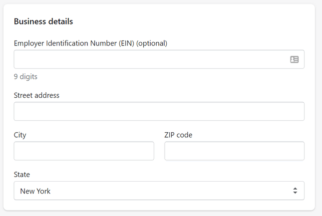 shopify payments business details setting up business information