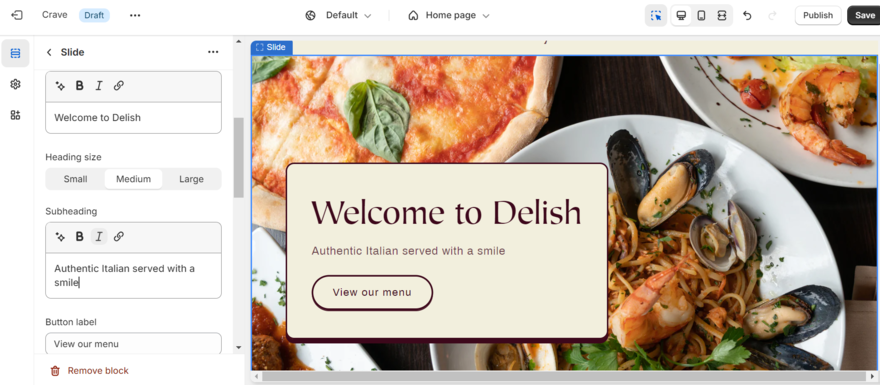 Shopify restaurant editor