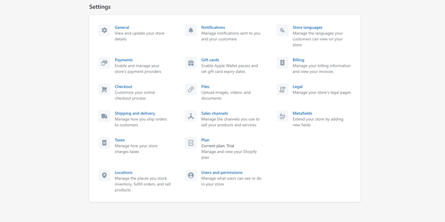 Shopify Settings Shopify Settings