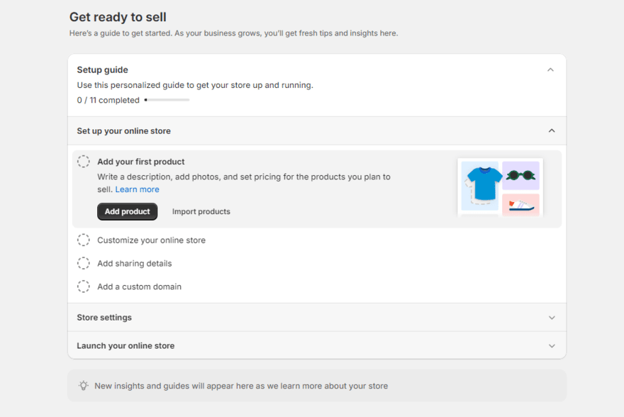 Shopify setup checklist Personalized checklist by Shopify to help set up a website