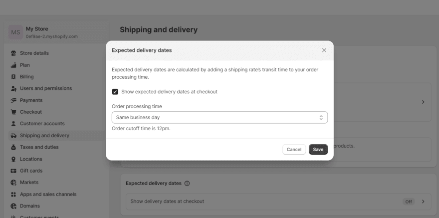 Shopify shipping settings Shopify's shipping settings for test online store
