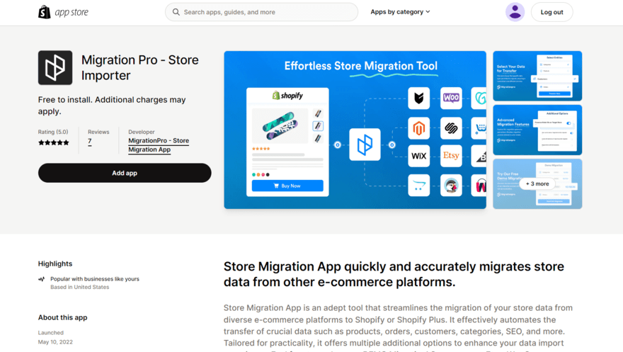 Shopify Store Importer app Page for Shopify's Store Importer app