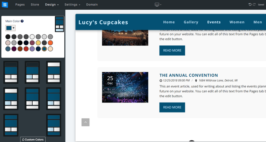 Site123 color palette Sidebar in Site123's website editor to determine a color scheme