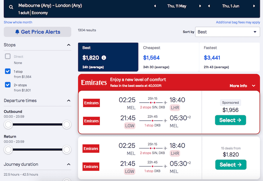 Skyscanner dynamic pricing screenshot Skyscanner dynamic pricing