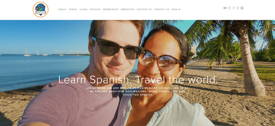 Spanish and Go home page The Spanish and Go homepage with a photo of the two co-founders