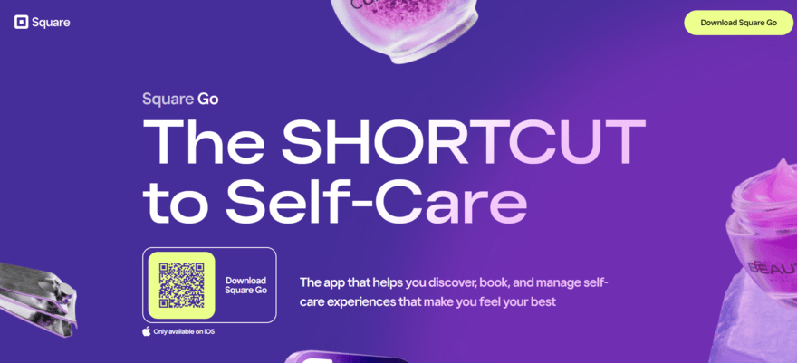 Square Go homepage Homepage for Square Go app, encouraging readers to use the QR code to sign up
