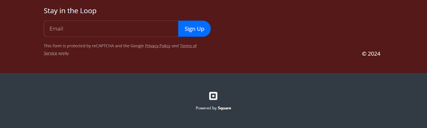 square online free plan advertisement on site Square Online site footer showing a Square advertisement