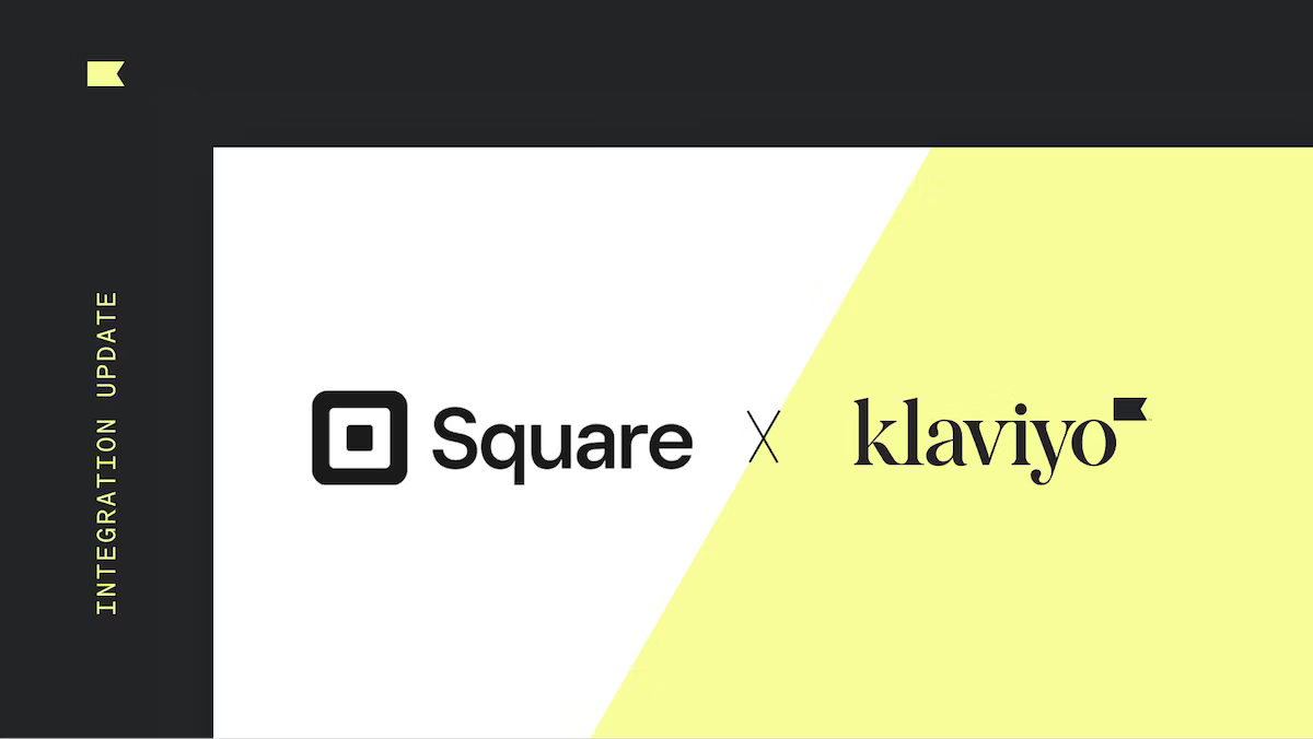 Square-online-header-wn yellow and white graphic presenting partnership of Square Online and Klaviyo