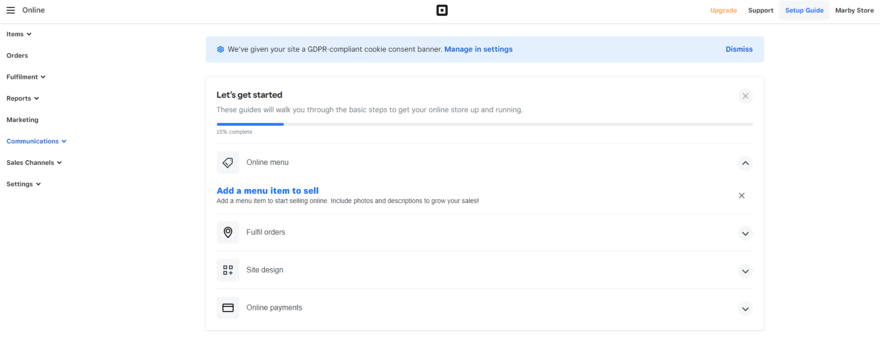 square online store dashboard