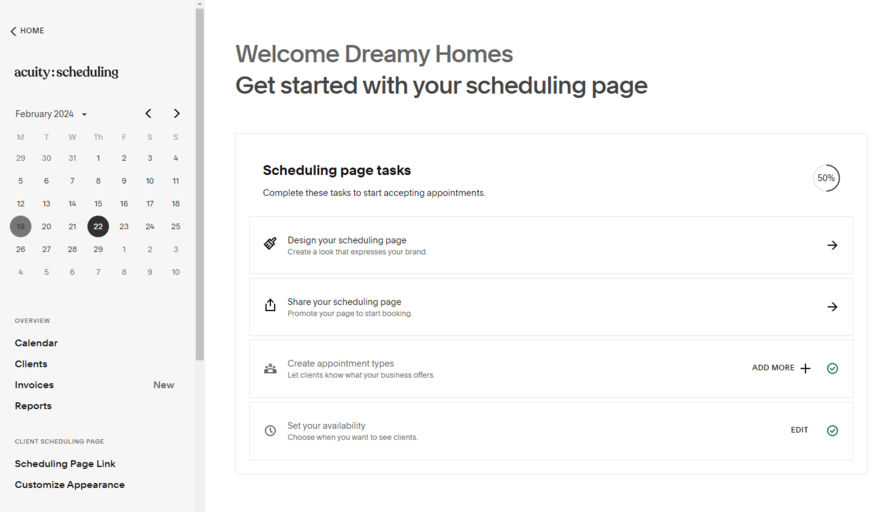 Squarespace Acuity Scheduling dashboard
