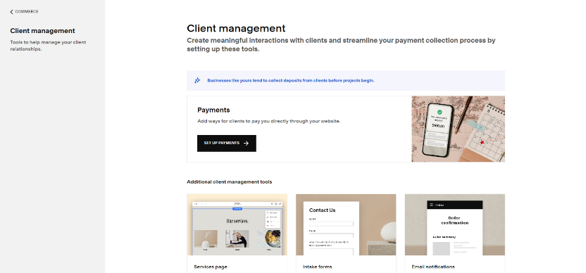 Squarespace artist commissions a dashboard with various images and guides for managing clients