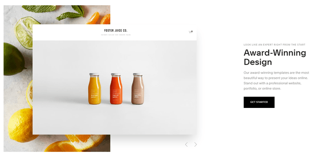 Squarespace Etsy Alternative squarespace page of award winning design with three bottles of juice