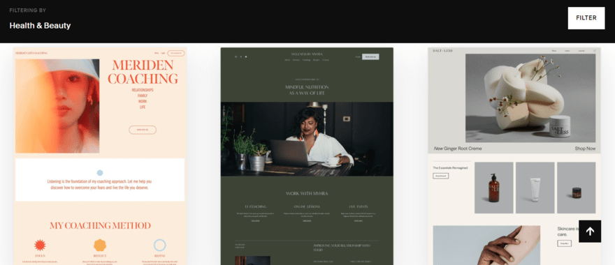 3 beauty templates by Squarespace