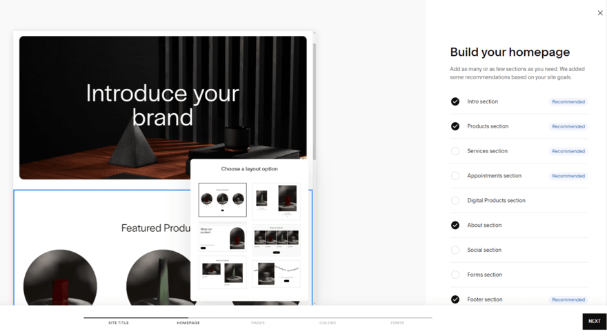 Squarespace Blueprint homepage creation Squarespace Blueprint building a homepage