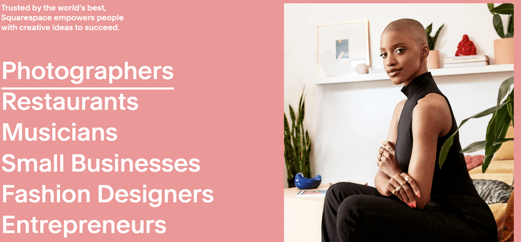 List of creatives that Squarespace caters to, including photographers and musicians