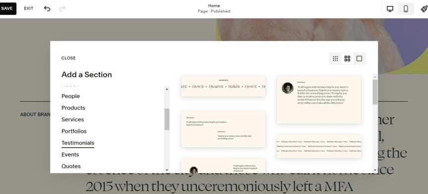 Squarespace testimonial design elements