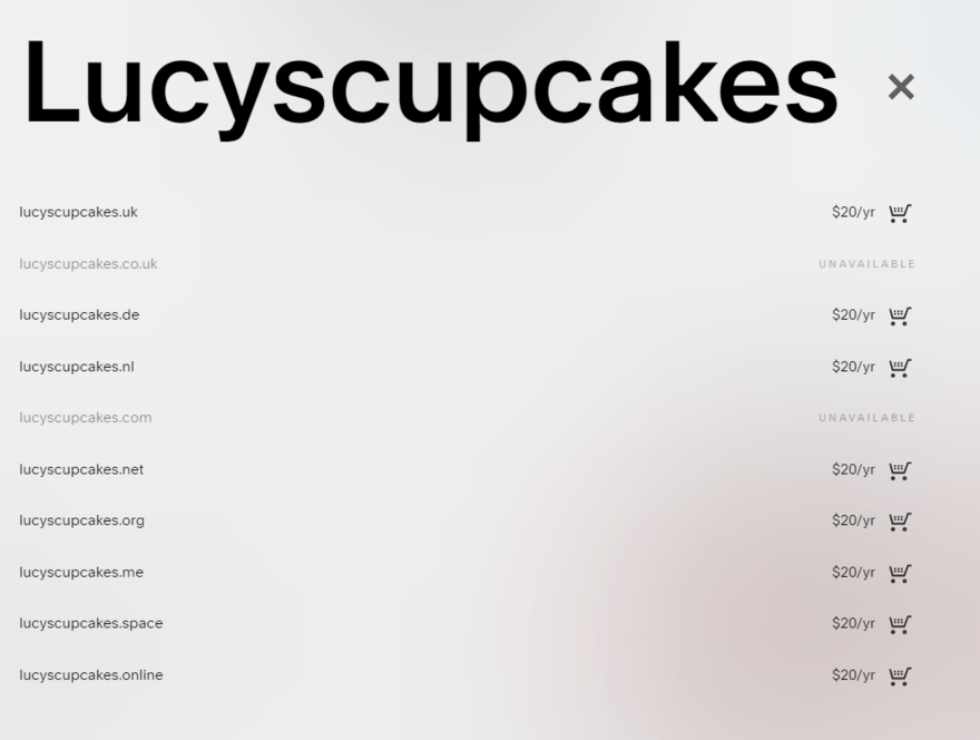 squarespace domain results lucys cupcakes Squarespace domain search resulrs list for lucyscupcakes