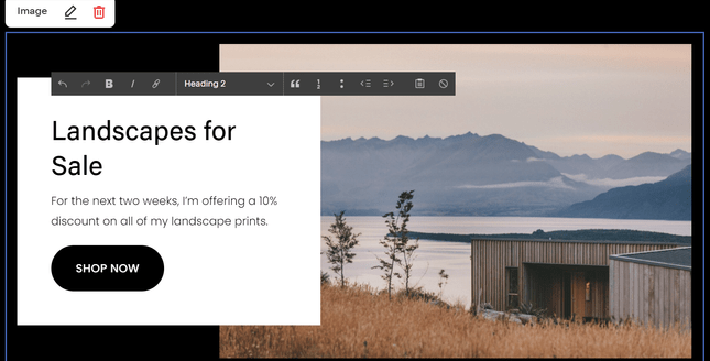 squarespace editing squarespace template designs for landscape sales, showing a cabin by a lake
