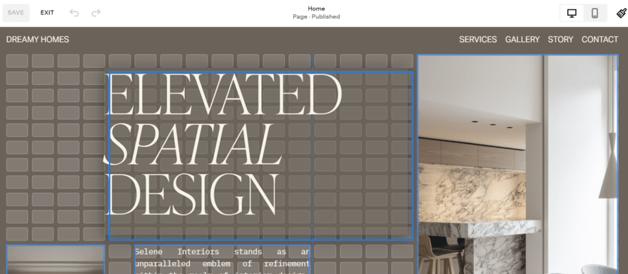 Squarespace editor grid lines Squarespace editor in action, an element is dragged showing the gridline guidelines