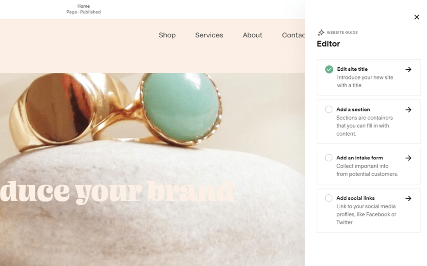 Squarespace editor guide Checklist of support steps in Squarespace's editor