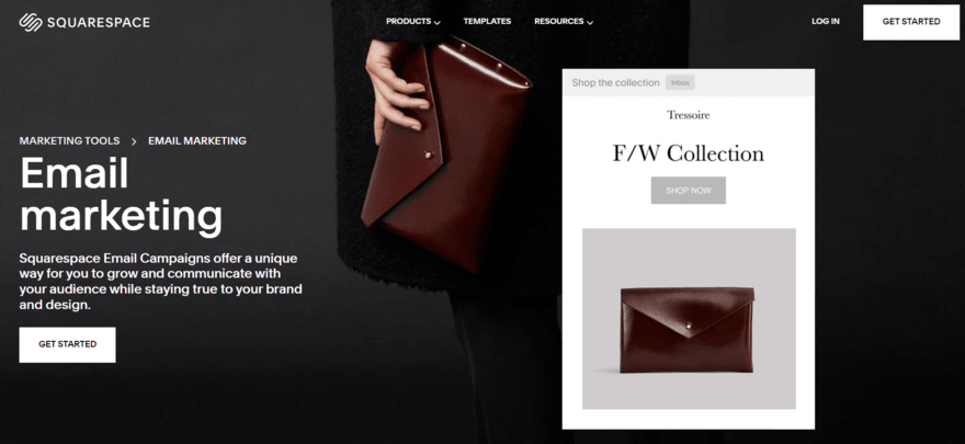 Squarespace email marketing page featuring email template examples