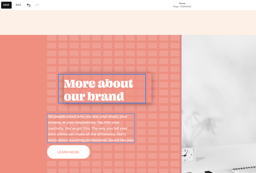 Squarespace grid editor Moving an element in Squarespace's website editor to highlight the grid structure