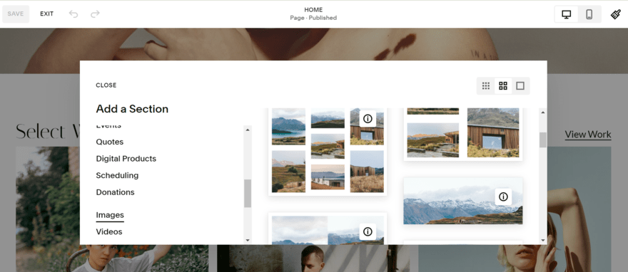 Squarespace image template library Squarespace library of image/gallery elements
