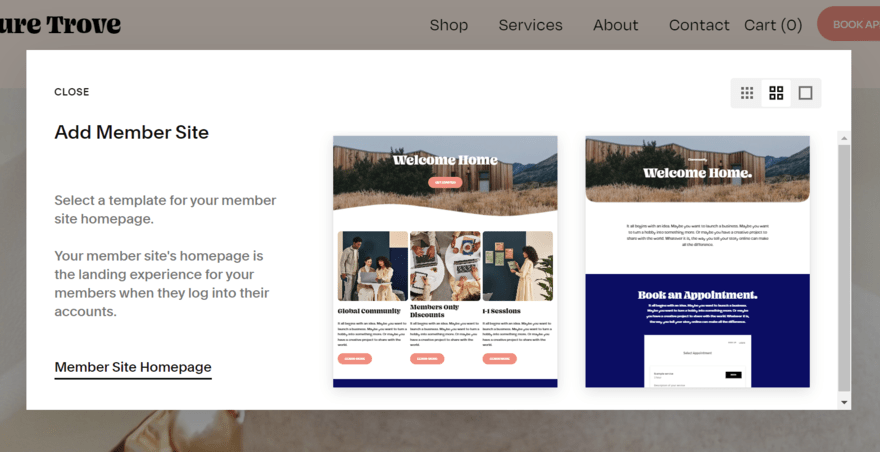 Squarespace member site homepage options