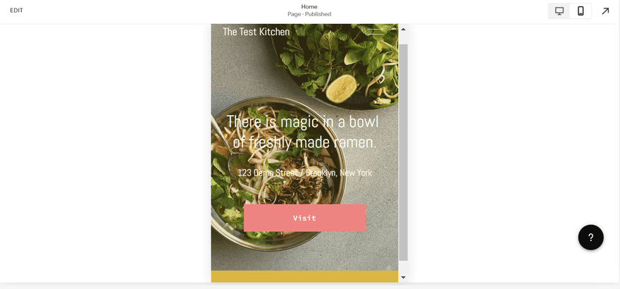 Squarespace mobile view The website in mobile view.
