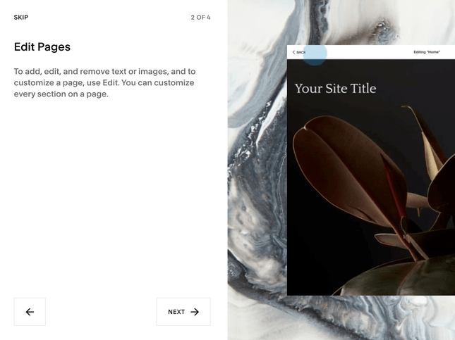 squarespace onboarding squarespace getting started with a the left side having a dark, modern design