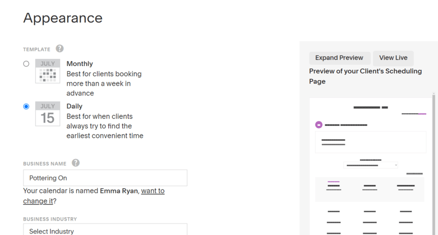 Squarespace scheduling appearance Squarespace Scheduling appearance dashboard