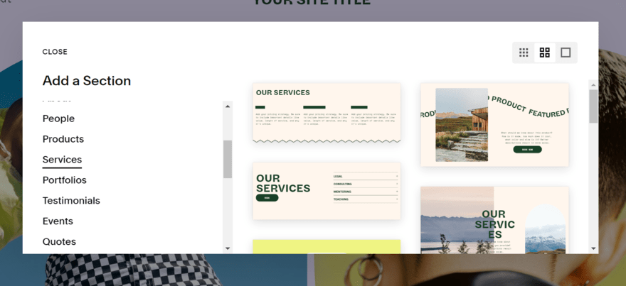 Squarespace section designs Squarespace section designs for services
