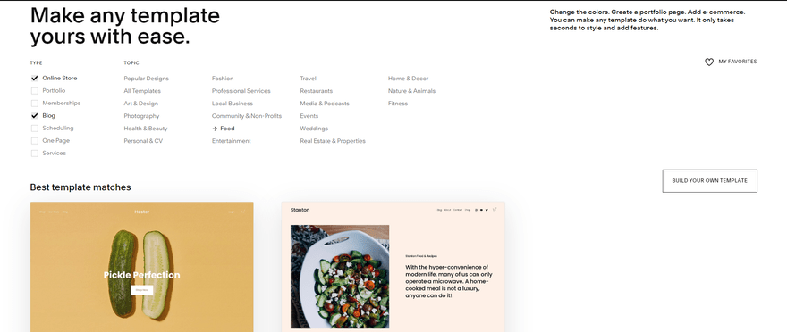 Squarespace template food Template selection for websites and plenty of categories to choose from.