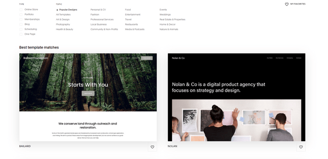 2 examples of Squarespace website templates
