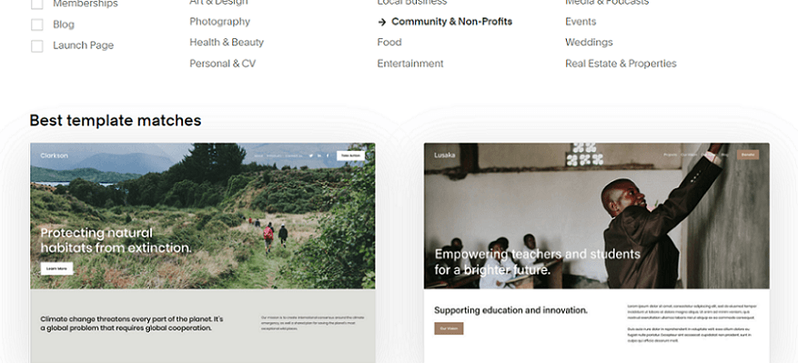 Community and non-profit website templates by Squarespace