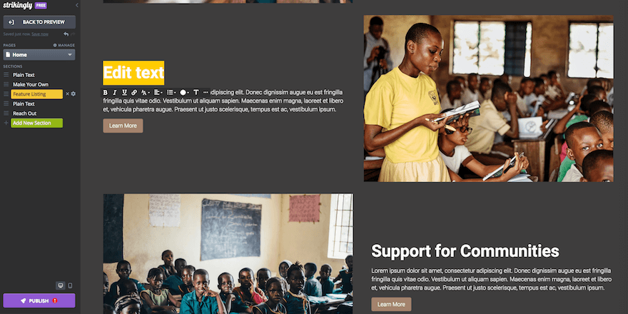 Strikingly site editor screenshot