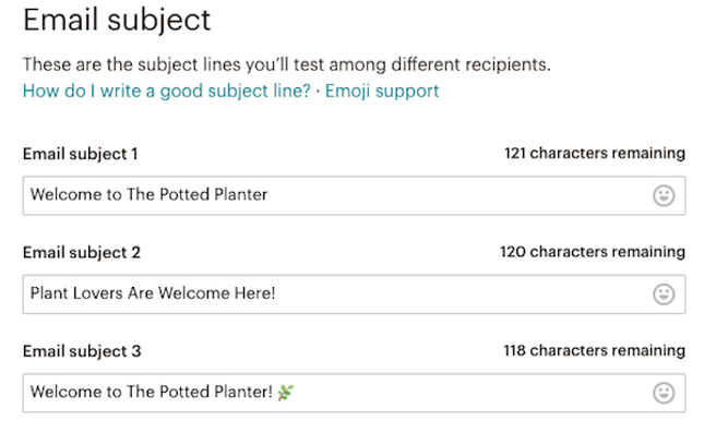 subject line testing A/B testing subject lines in MailChimp