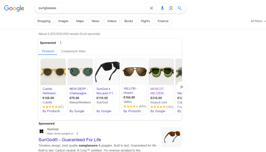 Sunglasses on Google (3) Google search results page for sunglasses