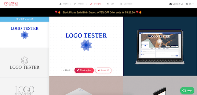 Tailor Brands Interface Tailor Brands Interface