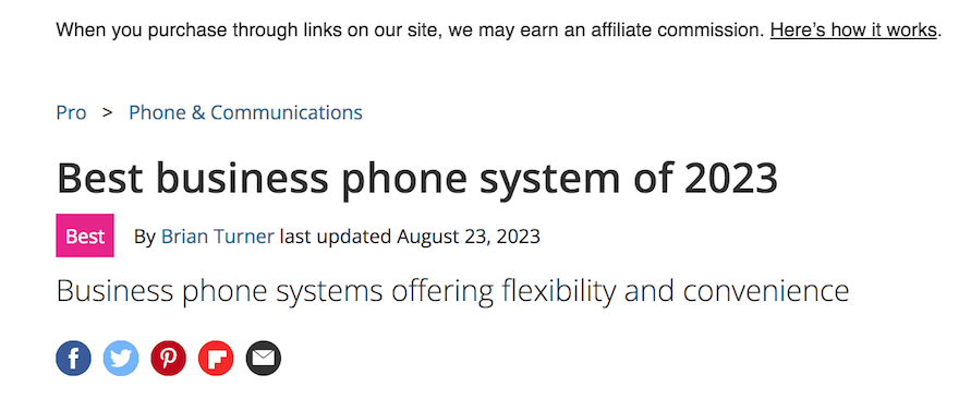 Tech Radar affiliate disclaimer example screenshot Tech Radar affiliate disclaimer example screenshot