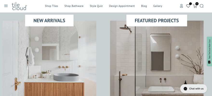 TileCloud homepage Homepage for TileCloud showing new arrivals and featured products