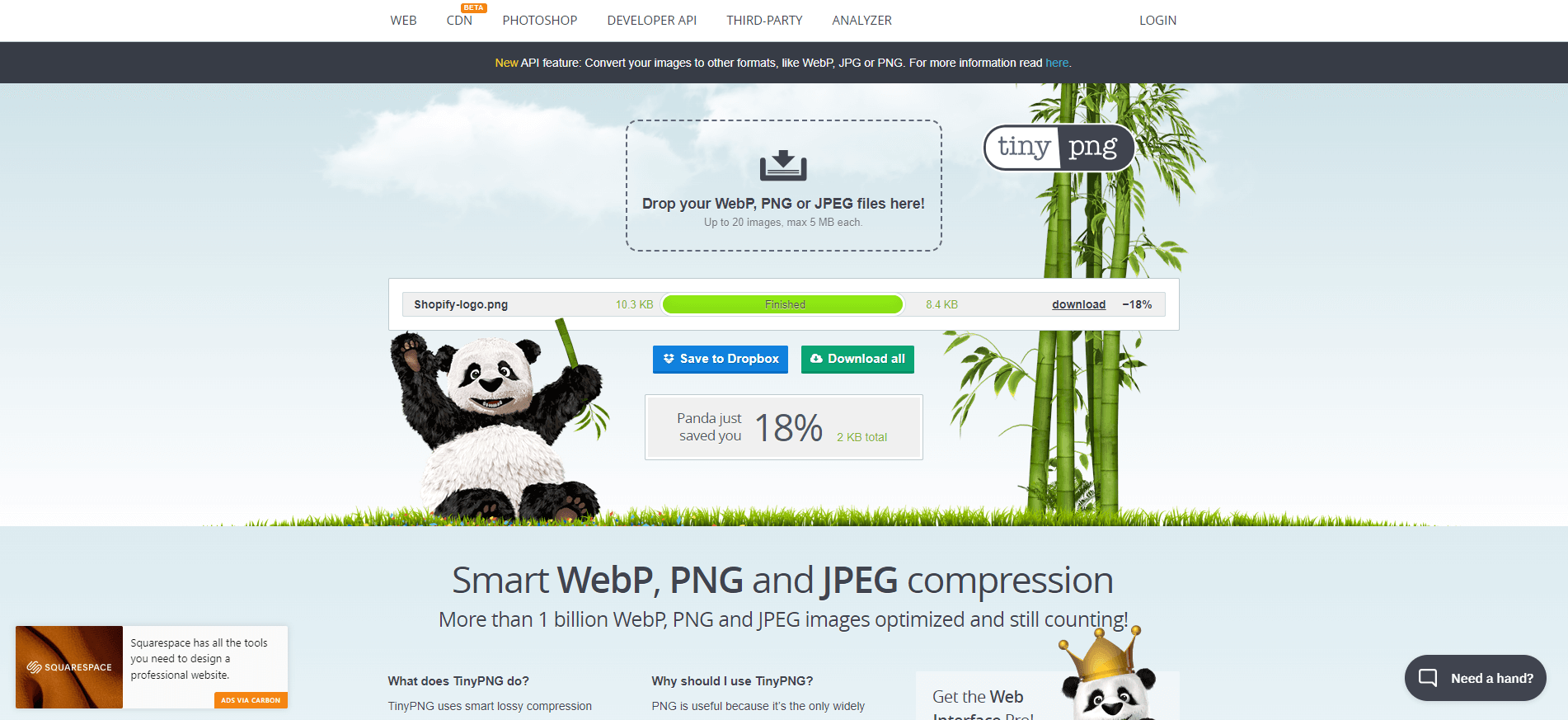 TinyPNG screenshot Screenshot of TinyPNG being used to compress a logo
