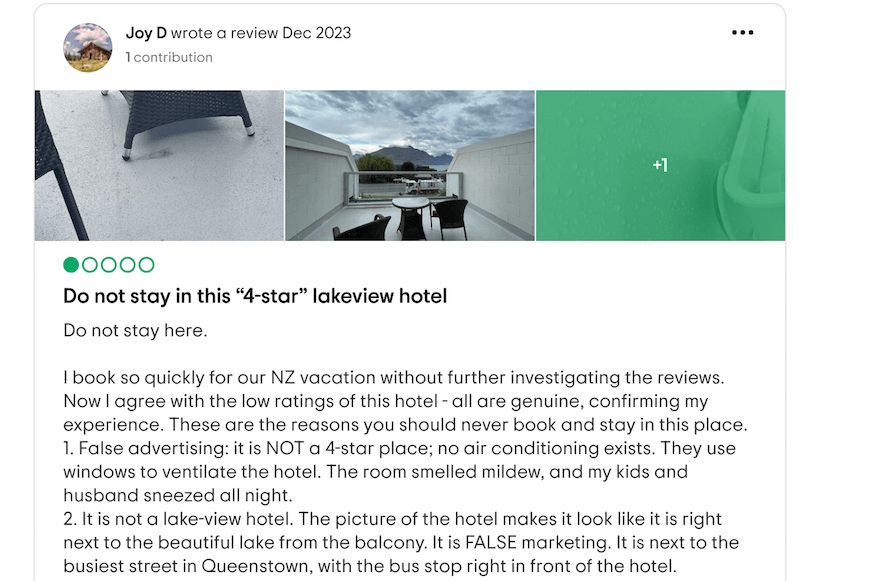 TripAdvisor negative customer review screenshot TripAdvisor negative customer review screenshot